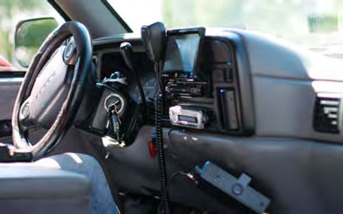 That CB radio looks right at home on the pickup truck’s dash.