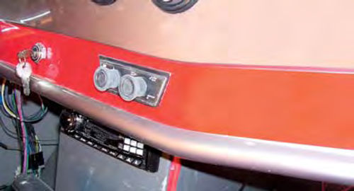 Photo 3. The red band is actually recessed into the face of the dash. I did this just to break up the look of the dash and make it more pleasing to the eye.