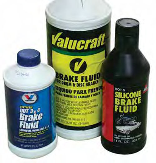 Photo 1. These are the most commonly used brake fluids, DOT 3, DOT 3&4, and 5 (silicone).