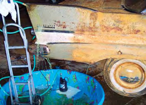 The Safest Rust Remover was sprayed onto the Plymouth one panel at a time andthe product runoff was caught in a plastic wading pool. Each panel got a 48-hour dousing.