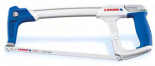 This Lenox saw is a high-tension hacksaw frame. The high-tension hacksaw frame does a much better job of cutting straighter lines and maintaining blades than a cheapo hacksaw frame.