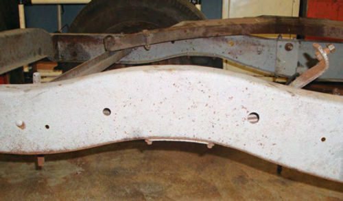Blasting will usually leave frame rails and crossmembers with a light gray color. Don’t assume this protection will last forever as rust can restart as seen here.