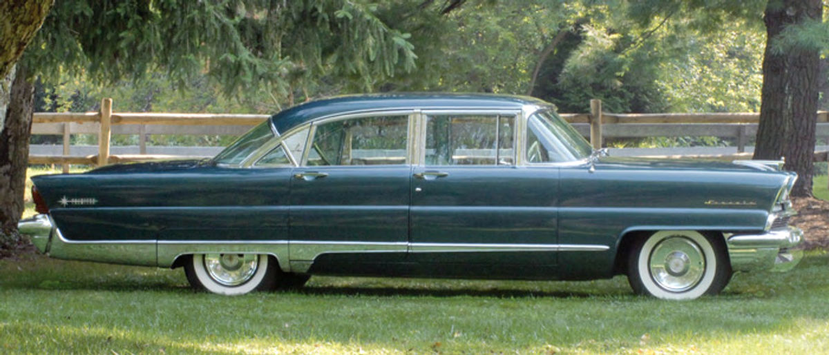 The straight beltline, the crease midway on the body and the brightwork below emphasize the Lincoln’s length. A 1956 Lincoln remains a striking car today and is one that stands out even more because of its relative rarity.