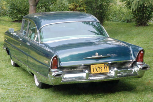 A rear view of the Lincoln shows a visual connection to the 1955 model via the taillights. Ironically, the car’s hooded headlights differed from the ’55 Lincoln but resemble the same features on a 1956 Packard.