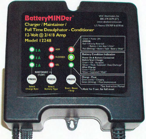 Photo 6. The BatteryMINDer Charger/Maintainer calls for some extra button-pushing.