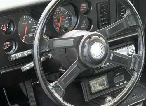 The sporty look was brought inside with this steering wheel and the stark gauges.