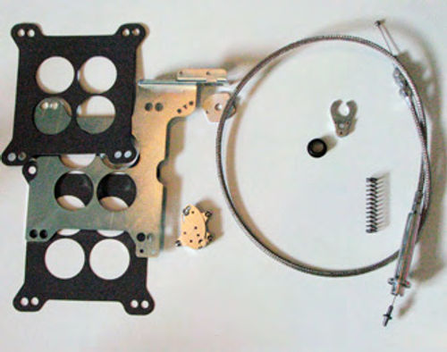 Photo 8. The “TV Made EZ” Throttle Valve cable, linkage and adaptors. This system has a lot of adjustability designed in.