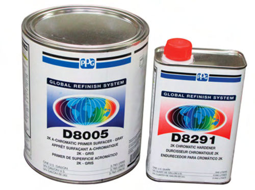 Photo 3. PPG Global D8005 2K Chromatic Primer/Surfacer—gray, and hardener D8291.