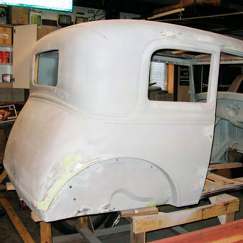 Another “during and after” sequence shows the Victoria as the body work is underway and as the car looked at the end of the restoration.