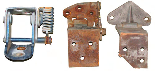 Photo 2. a GM-type spring hinge, a Chrysler hinge and a Ford hinge.