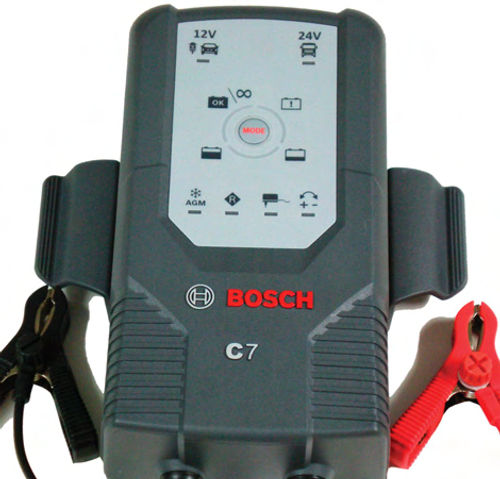 Photo 2. Bosch C7 charger/maintainer, for 12- and 24-volt systems. It includes “Boost” and “constant current” modes.