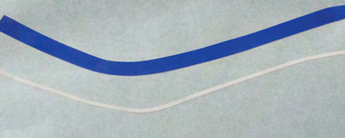 Photo 11. Just how thin is a 1/16-inch wide pinstripe? Compared to the blue 1/4-inch wide tape, it’s very thin.