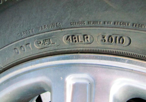 Photo 7. The last four digits shown here, 3010, of the DOT designation indicate this tire was made after the year 2000.