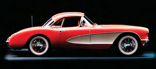 The Vette sported a whole new look for 1956. Gone were the jet pod taillights and the rearward- sloping front end. Other changes included the iconic side cove…and the addition of door handles.