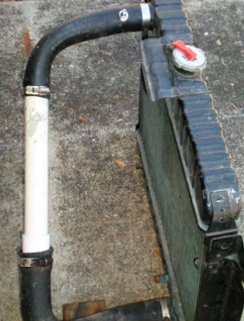 Photo 11. Use the radiator hose you made with some PVC and create a higher-pressure test system for your radiator.
