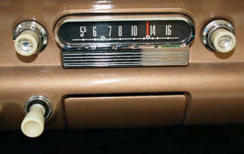 An AM radio was an extra-cost option. The radio knobs are available as reproductions.