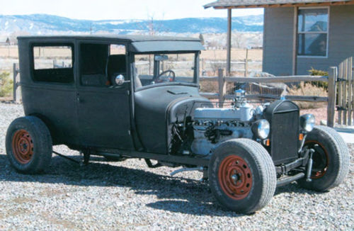 His street rod includes parts from three different Model T bodies.