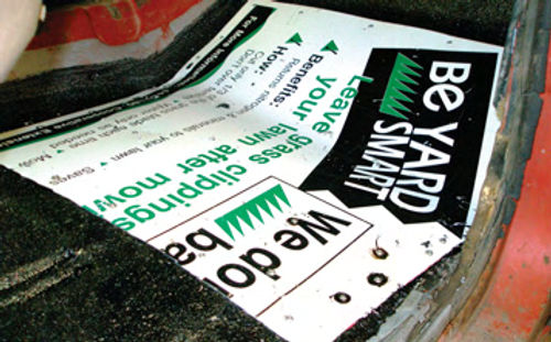 Photo 19. An aluminum yard sign morphed into a nifty floorboard patch.