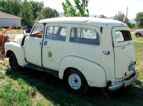 A 1948 Suburban in the rough, pulled from the field. Plans call for it to be turned into a 4x4.