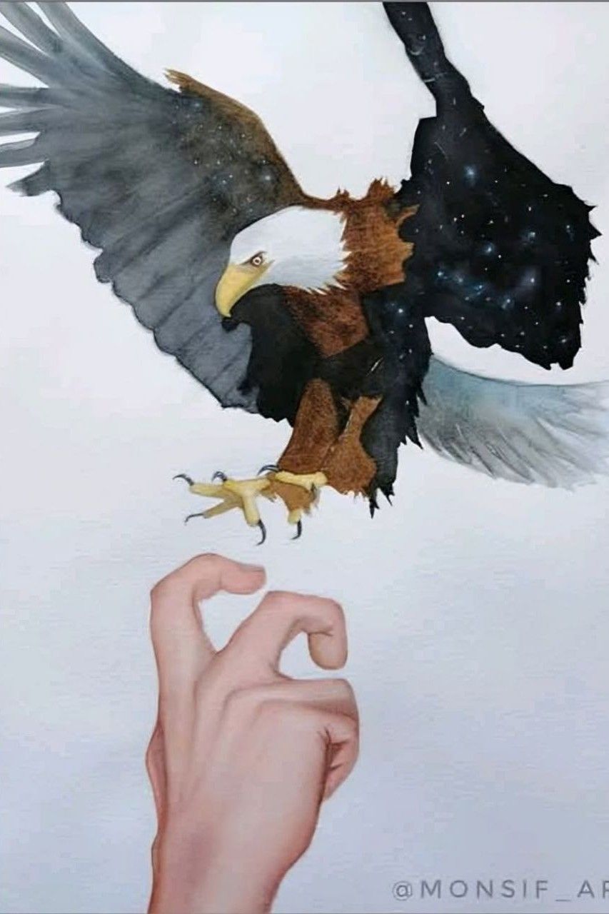 Dominion - Eagle and human hand interaction in watercolor