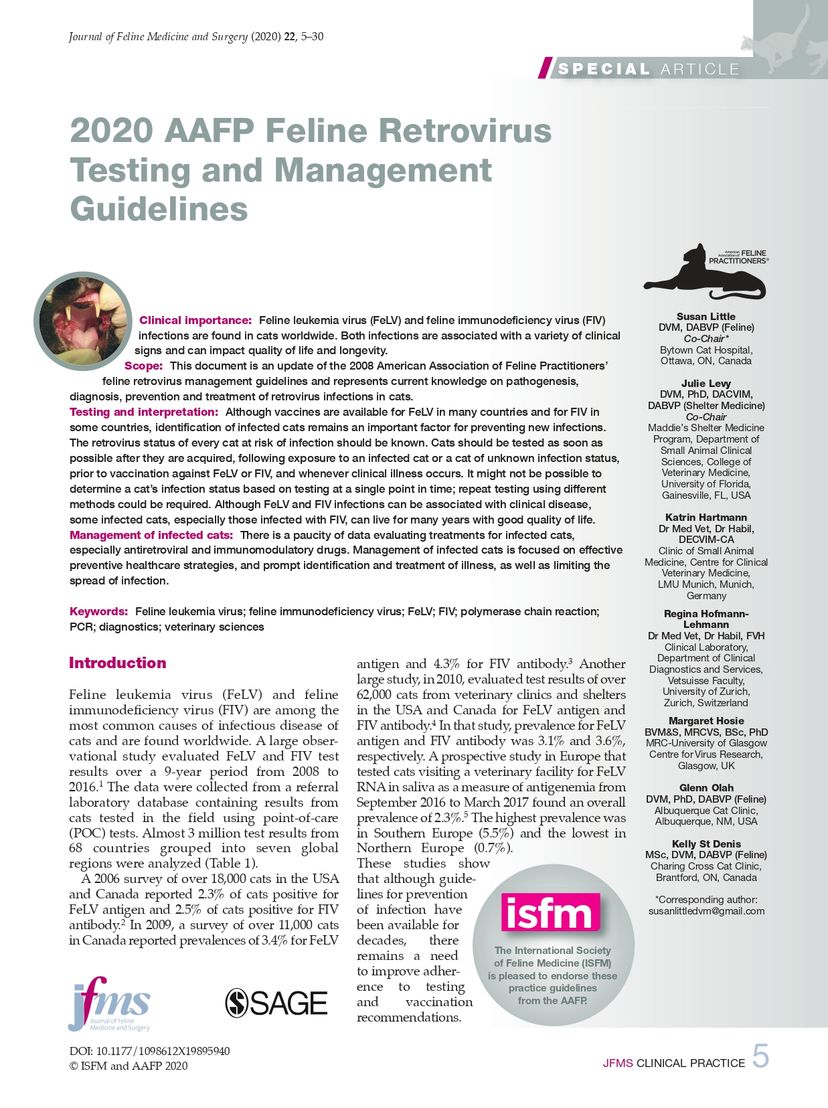 2020 AAFP Feline Retrovirus Testing and Management Guidelines – Special Article