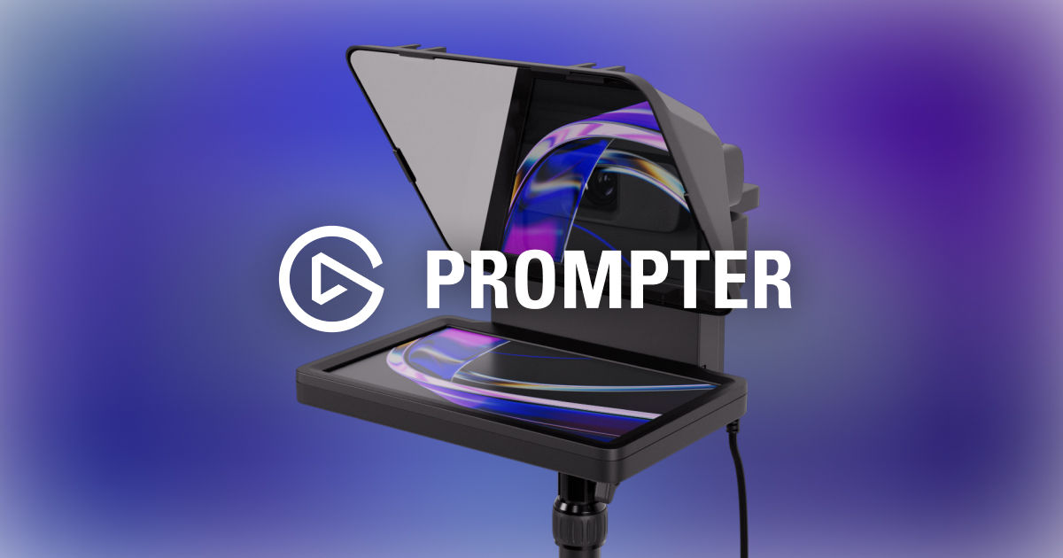 Elgato Prompter with its angled beam-splitter glass mounted above a horizontal display