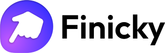 The Finicky logo: a white pointing hand on a purple-to-blue rounded square, next to the word Finicky in black