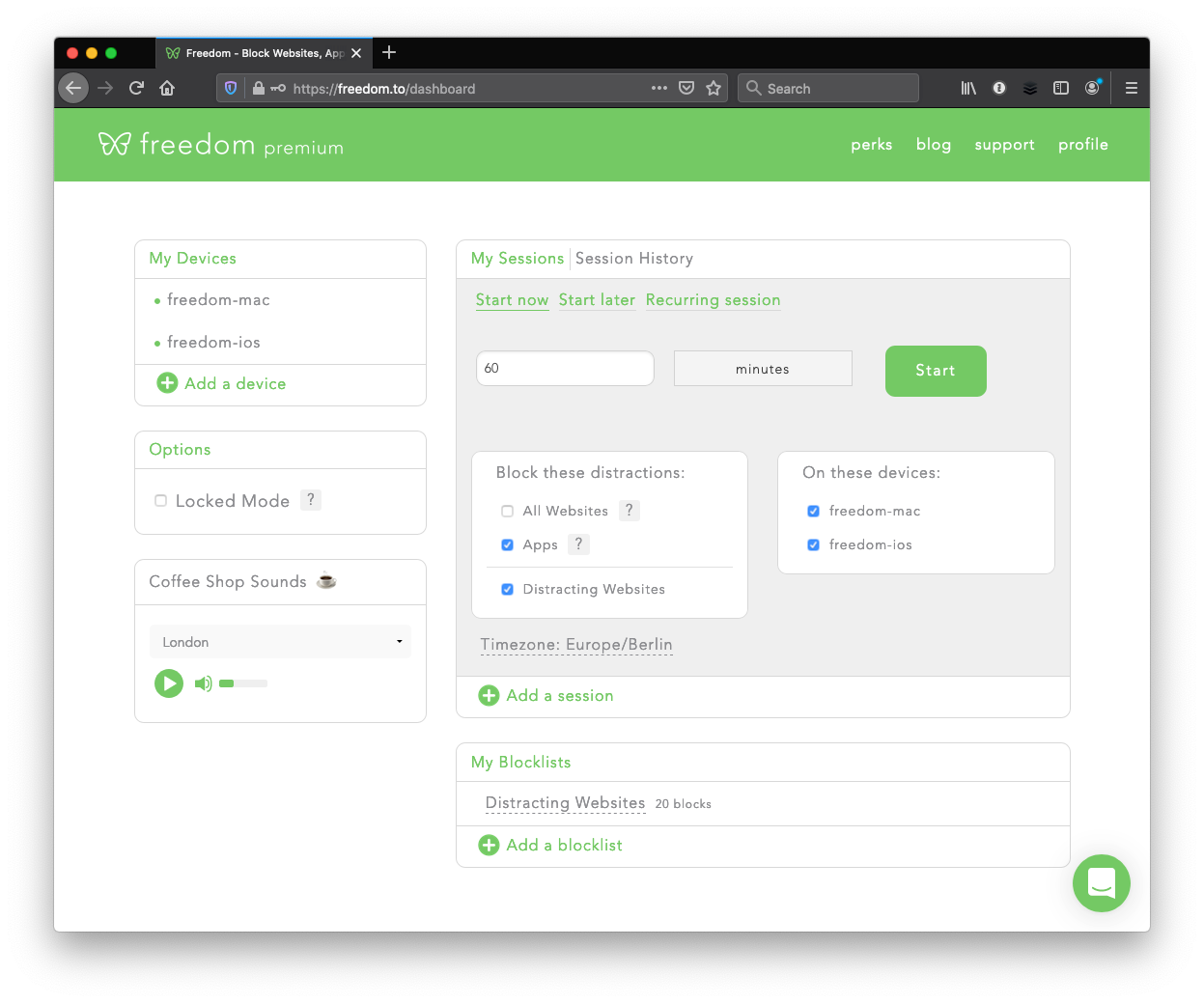 Freedom dashboard