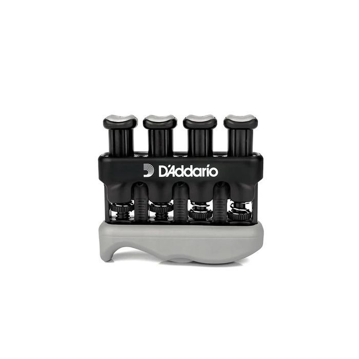 D'Addario Varigrip hand exerciser, four black finger pistons on a grey moulded base