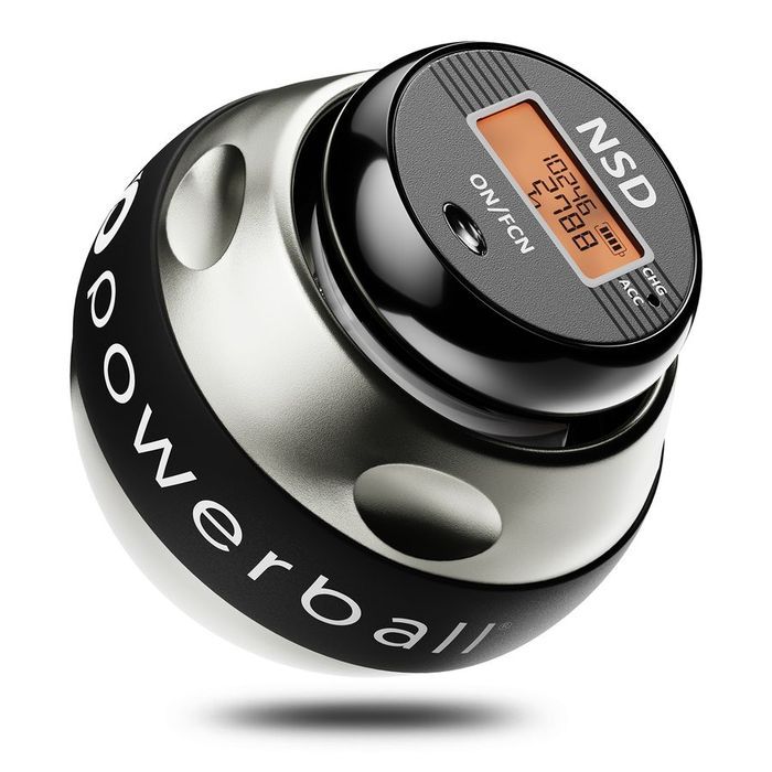 NSD Powerball gyroscopic trainer, a chrome sphere with a digital speed counter on top