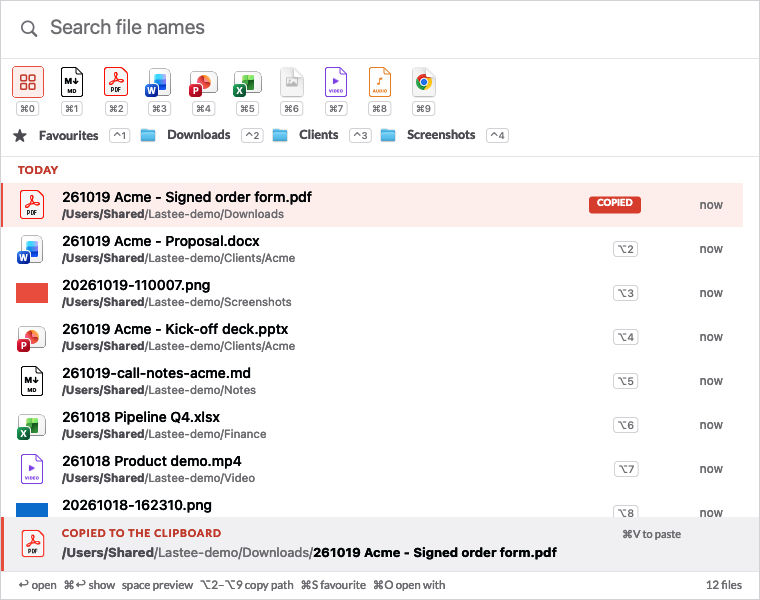 The Lastee window in light mode: the same layout with a white background, red accents and black text