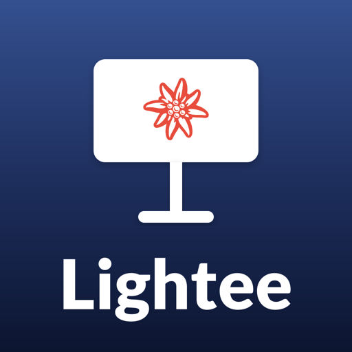 The Lightee app icon: a white Key Light panel with a red edelweiss on a stand, on a navy blue square, with the name Lightee under it