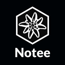 The Notee app icon: the white hexagon edelweiss logo on a black square, with the name Notee under it