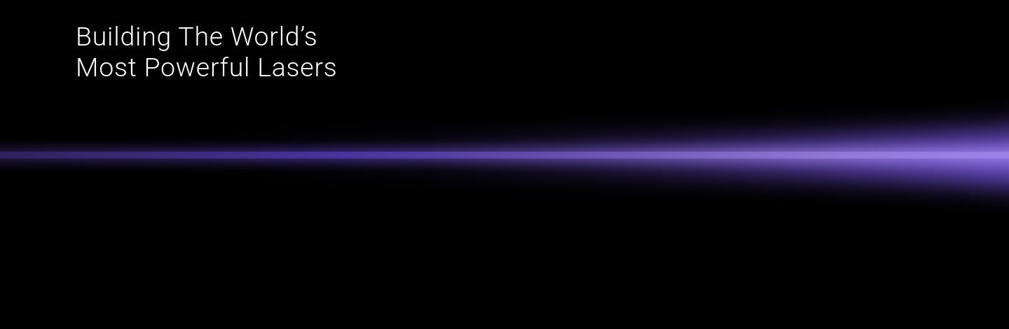 xLight's homepage banner: white text reading Building The World's Most Powerful Lasers above a purple beam across a black field
