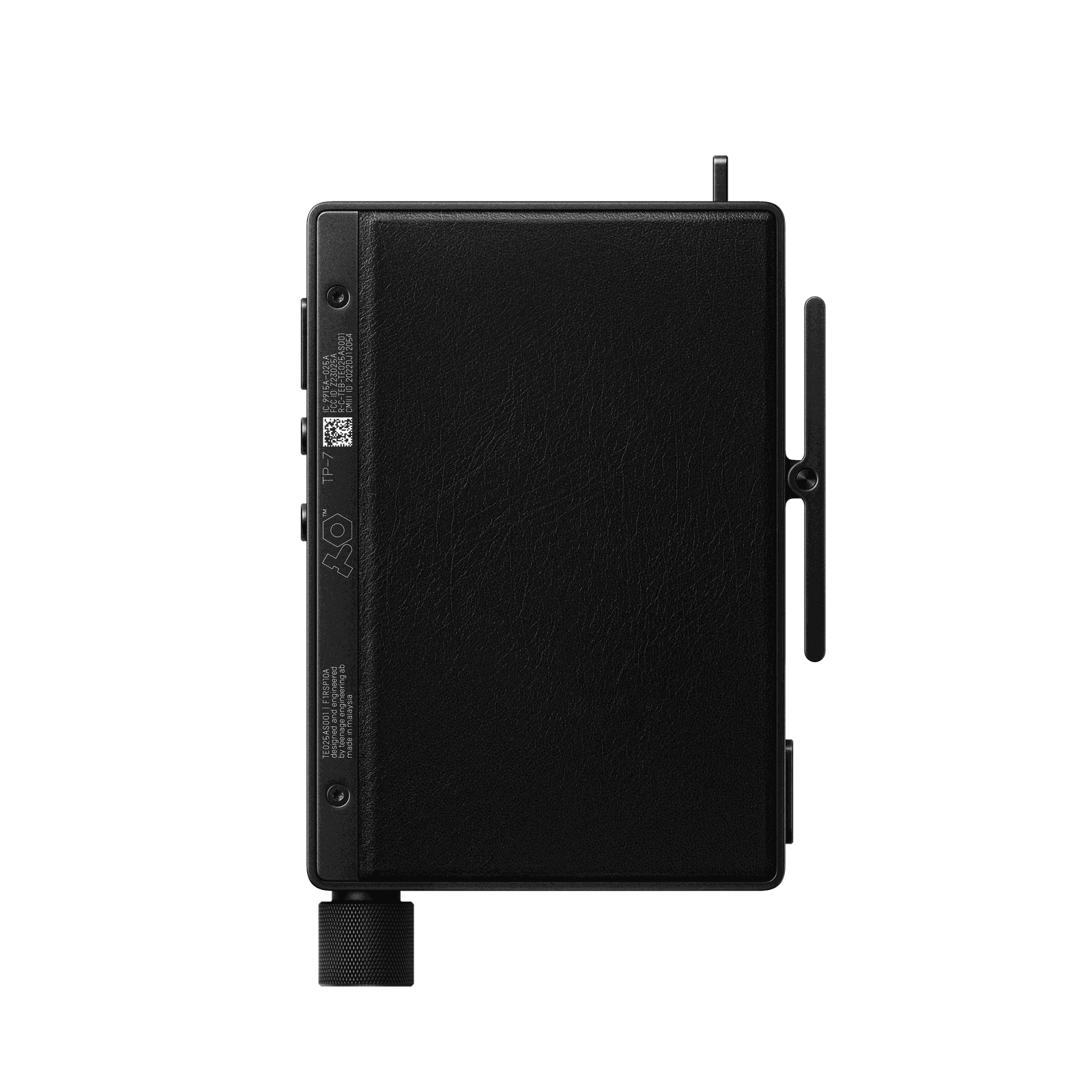 The back of the black TP-7, a matte black textured panel