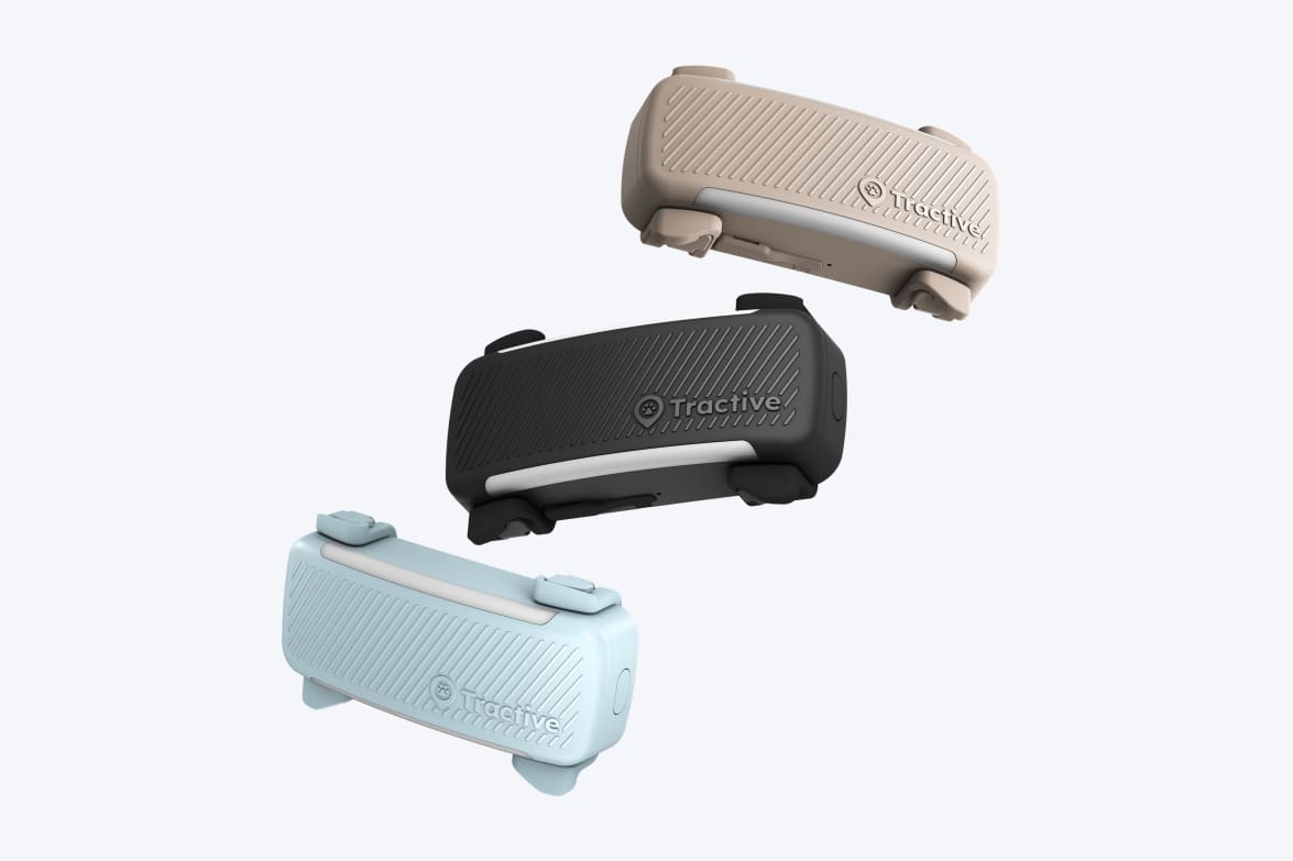 Tractive DOG 6 in brown, black and mint, showing the rubber collar clips