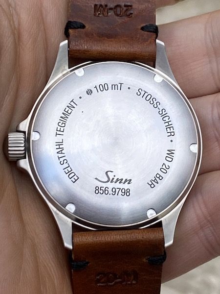 Sinn 856 I B caseback showing serial 856.9798