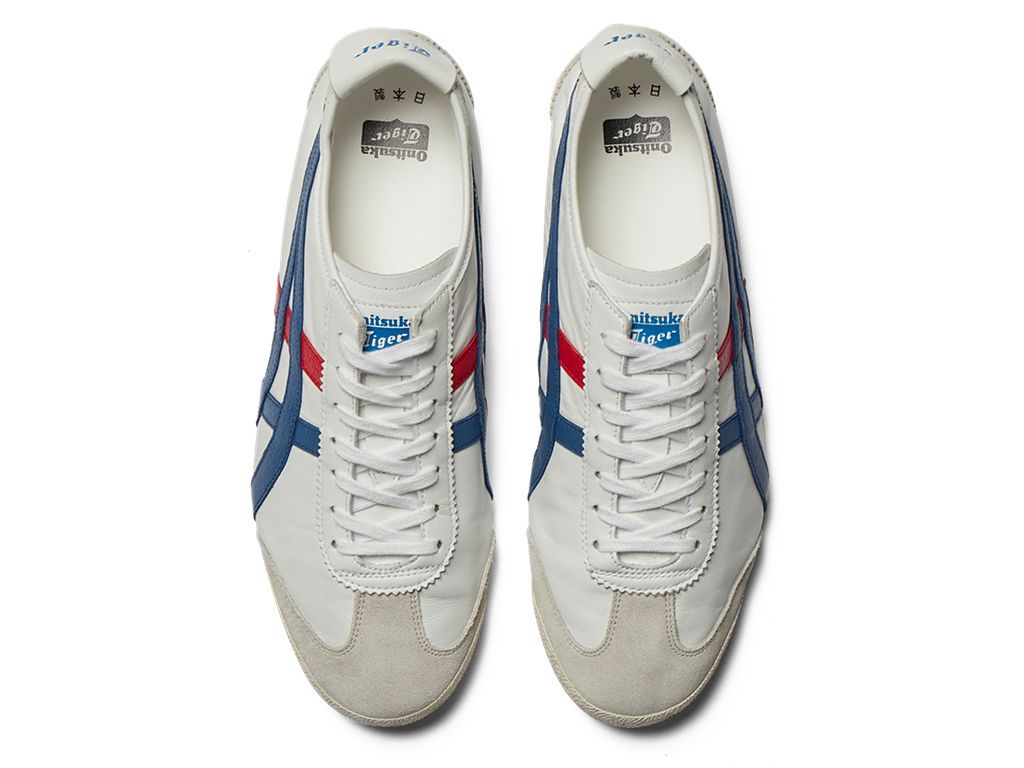 The Mexico 66 NM pair from above, showing the insoles printed with the Onitsuka Tiger logo and the Japanese characters for made in Japan
