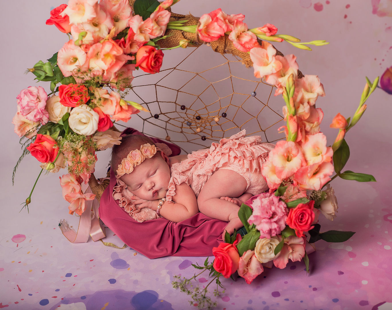 Newborn baby in dreamy setting - styled newborn photography