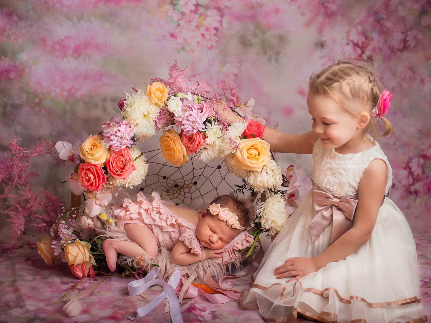 Artistic newborn portrait with props - classic baby photography Los Angeles