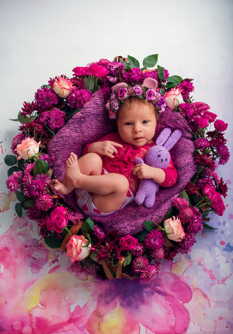 Styled newborn baby portrait with props - artistic baby photography