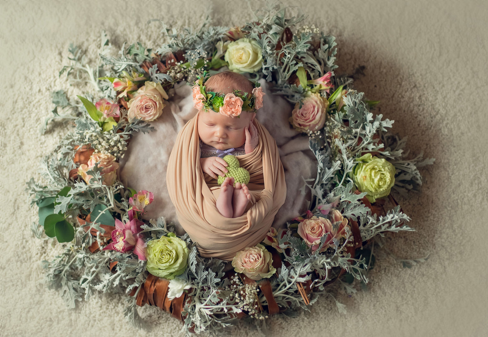 Posed newborn with props - artistic baby portrait Los Angeles