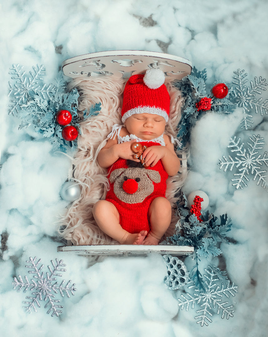 Posed newborn baby with props - artistic newborn portrait Los Angeles