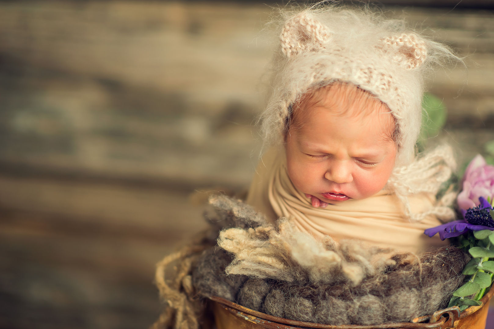 Artistic newborn baby portrait - styled baby photography