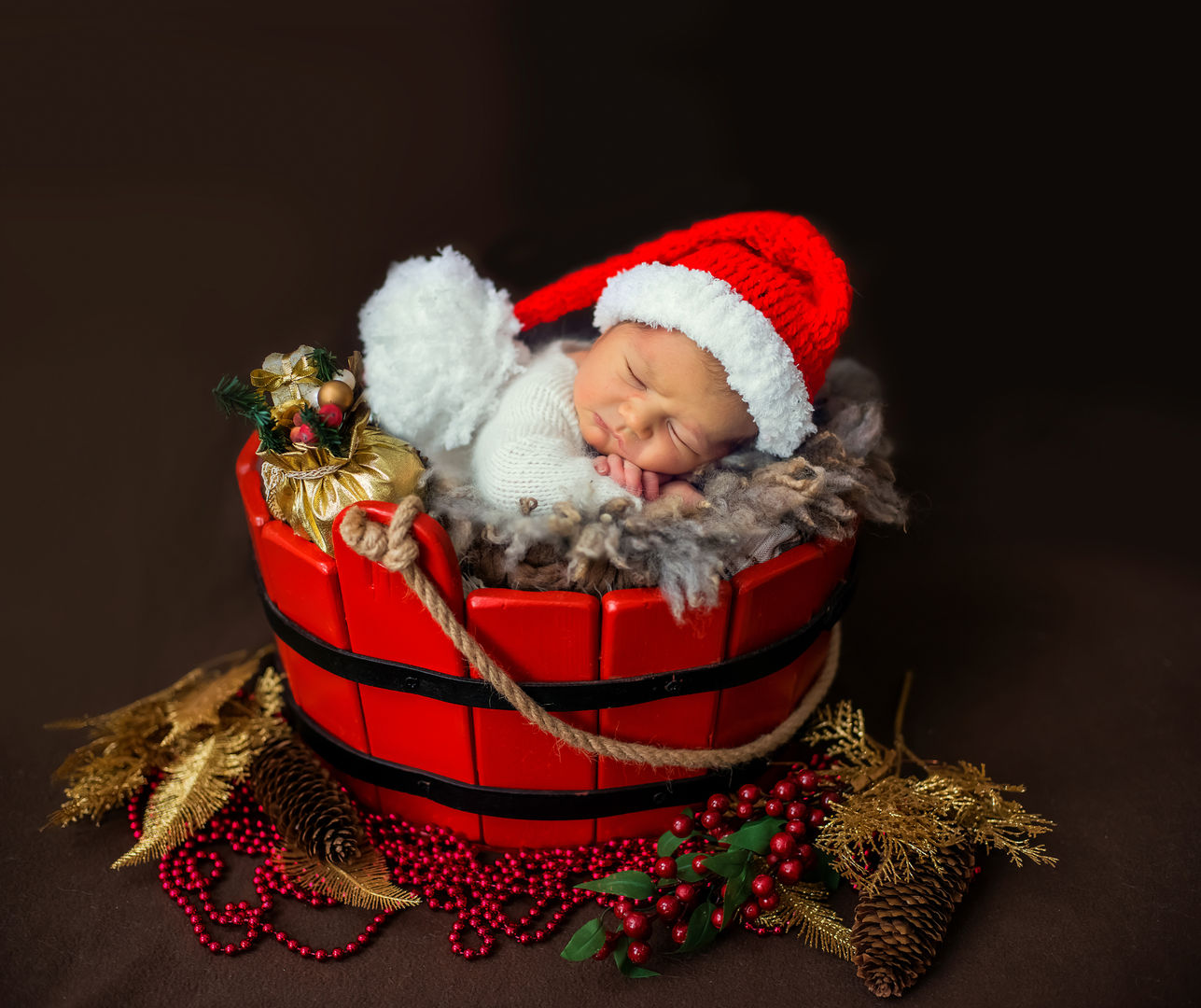 Newborn with floral crown - classic baby portrait