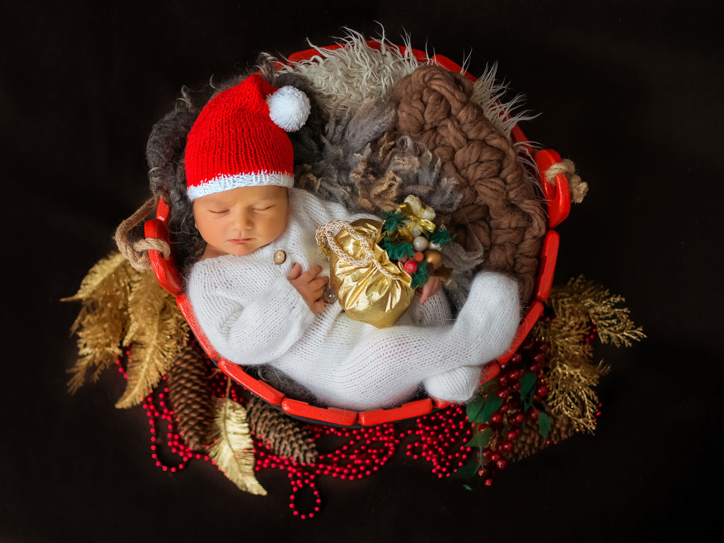 Classic newborn portrait with props - artistic baby photography