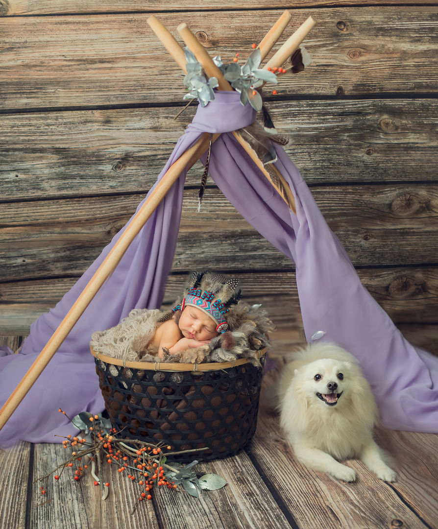 Newborn with floral crown - artistic baby portrait Los Angeles