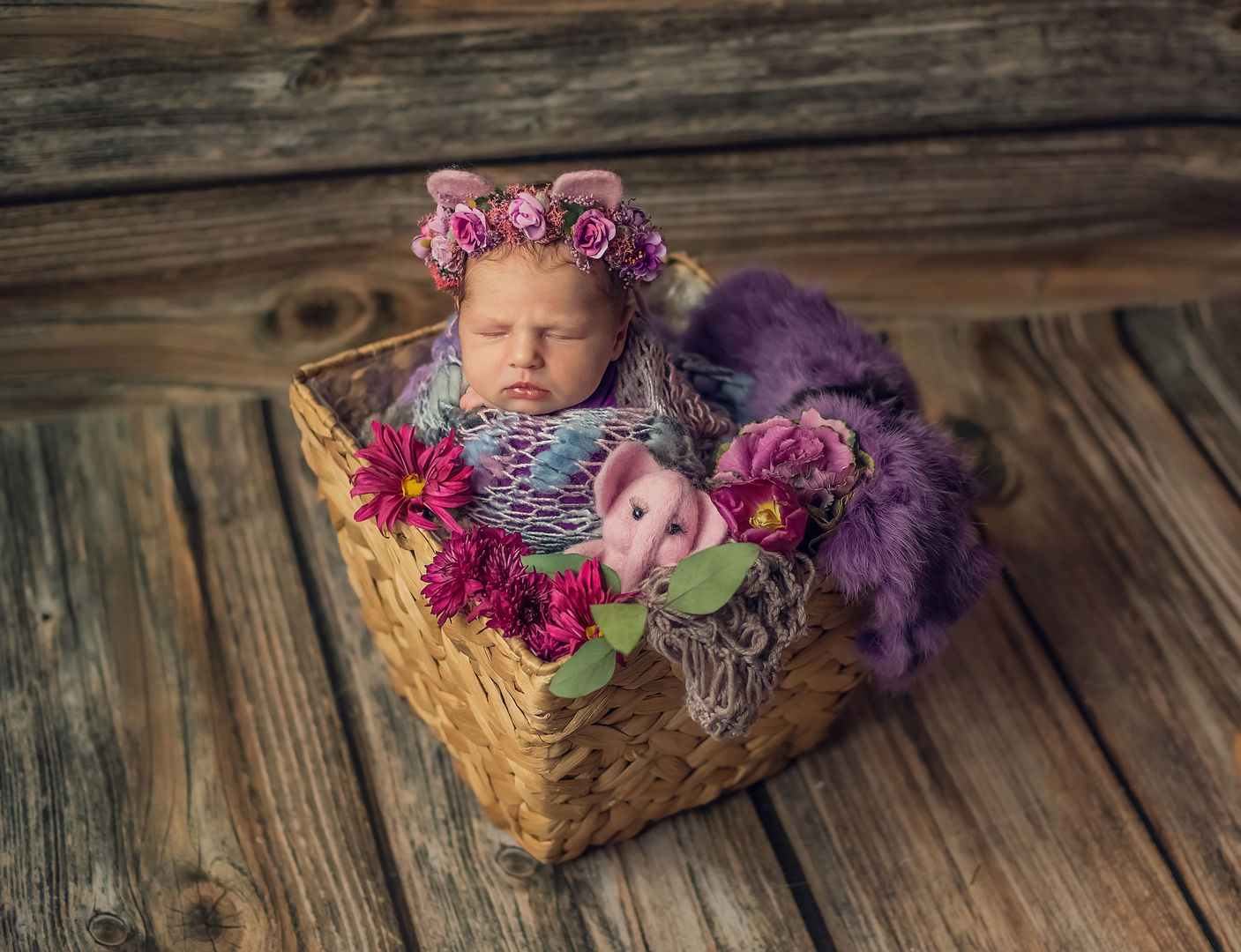 Newborn with floral crown - classic baby portrait Los Angeles