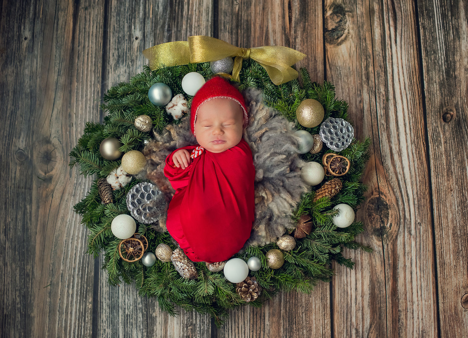 Styled newborn portrait with floral accents - Los Angeles baby photography