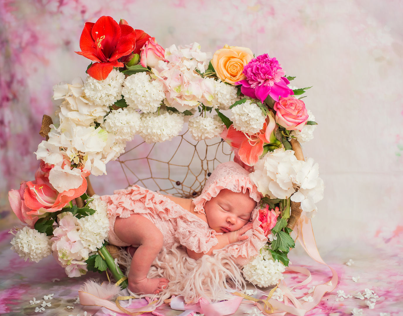 Styled newborn baby in basket - fine art newborn photography